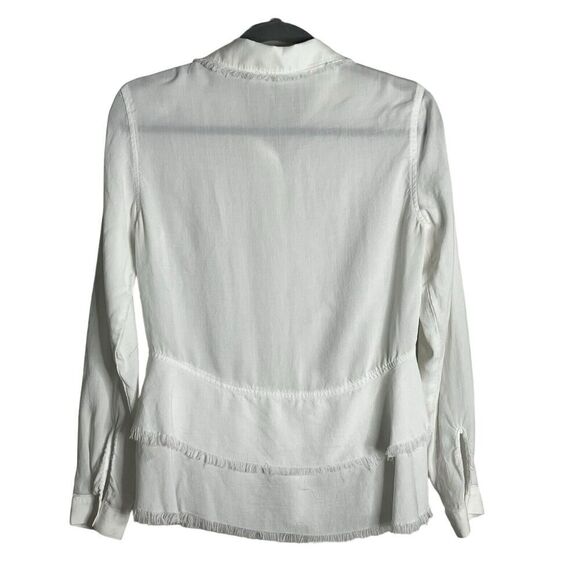 Cloth & Stone Anthropologie Sz XS Tiered Peplum Blouse Frayed 100% Tencel White - Picture 6 of 12